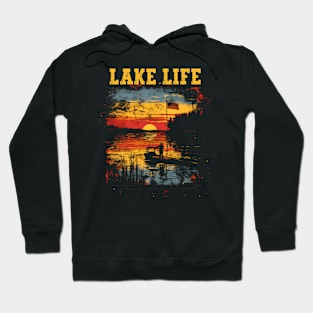 Lake Life Fisher American Flag Bass Fishing Boat Hoodie